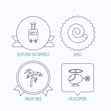 Palmiye ağacı, kabuk ve helikopter simgeleri.