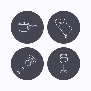 Tencere, potholder ve bardağı simgeleri.