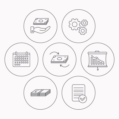 Bankacılık, nakit para ve istatistik simgeler.