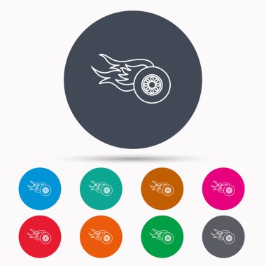 Tekerlek üstünde ateş kutsal kişilerin resmi. Irk ya da hız işareti.