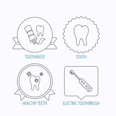Sağlıklı dişler, diş ve diş macunu simgeleri.