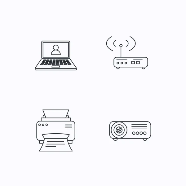 Iconos de impresora, router wi-fi y proyector . — Vector de stock