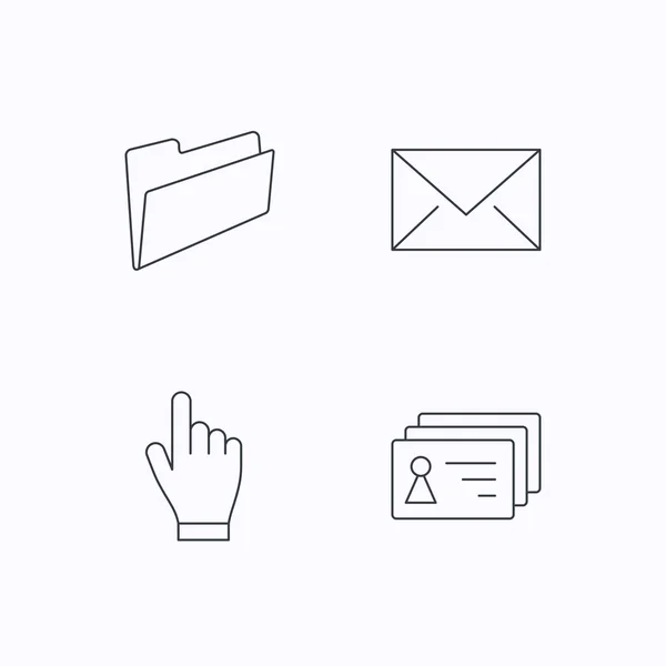 Folder, press hand and contacts icons. — Stock Vector