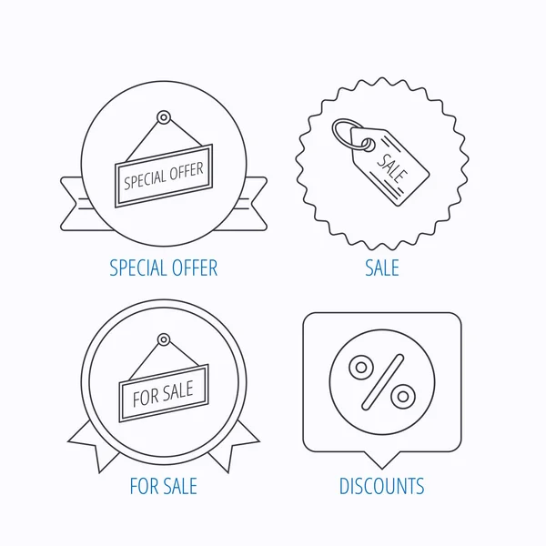 Speciale aanbieding, kortingen en verkoop coupon pictogrammen. — Stockvector