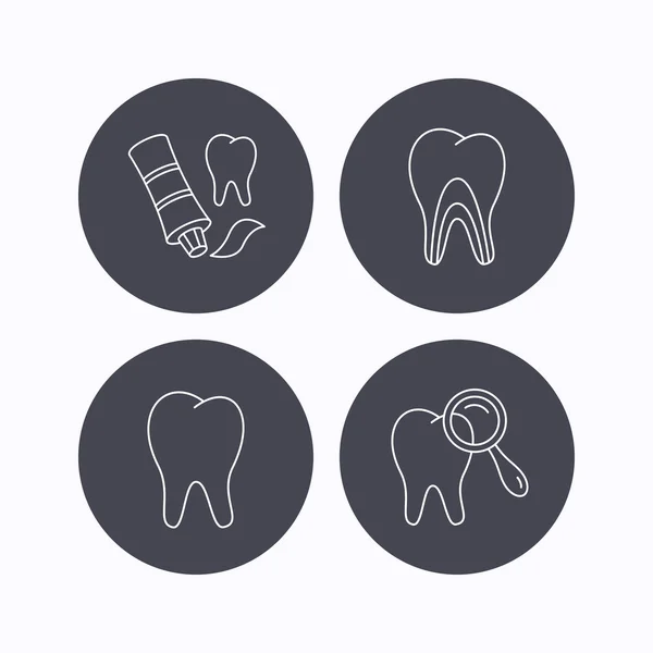 치아, 치과 진단 및 치약 아이콘. — 스톡 벡터