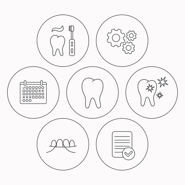 Iconos de hilo dental, dientes y dientes sanos . — Vector de stock