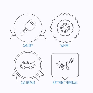 Araba anahtarı, tekerlek ve onarım hizmeti simgelerini.