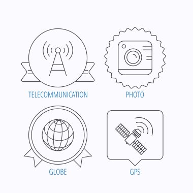 Simge uydu fotoğraf makinesi, Küre ve gps.