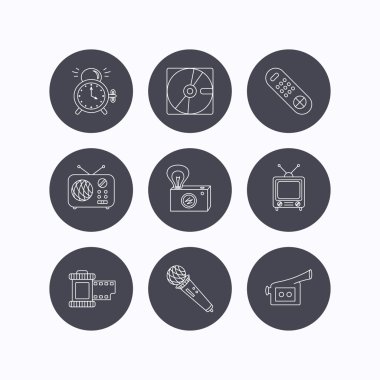 Mikrofon, video kamera ve fotoğraf simgeler.