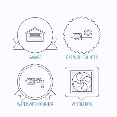 Havalandırma, garaj ve su sayacı simgeleri.