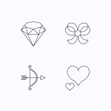 Kalp, parlak ve yay-düğüm simgeleri seviyorum.