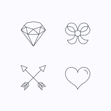 Kalp, parlak ve yay-düğüm simgeleri seviyorum.