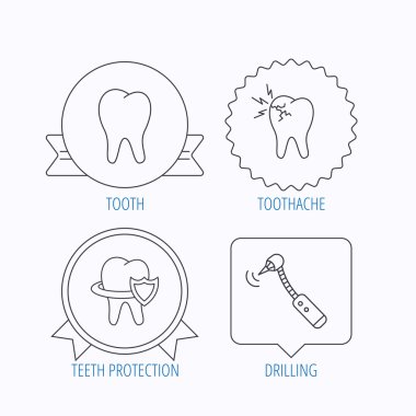 Diş, diş ağrısı ve sondaj aracını simgeleri.