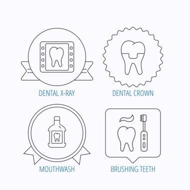 Diş crown, x-ışını ve fırçalama diş simgeler.