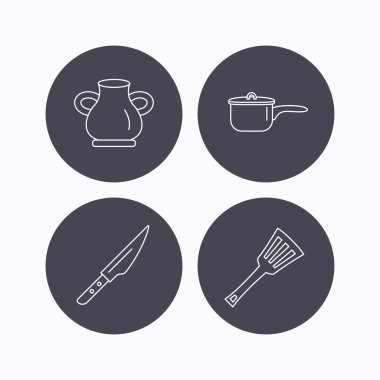 Tencere, kithcen bıçak ve mutfak eşyaları simgeleri.