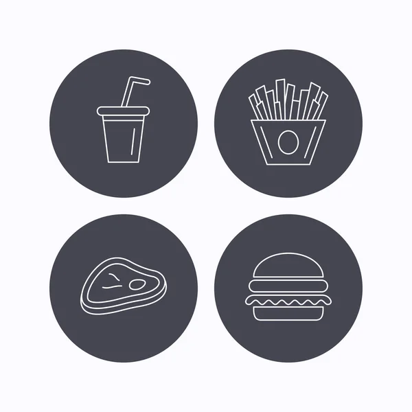 Hamburger, meat and soft drink icons. — Stock Vector