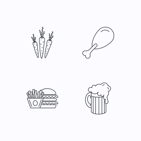 Hambúrguer, cerveja e ícones de perna de frango . — Vetor de Stock