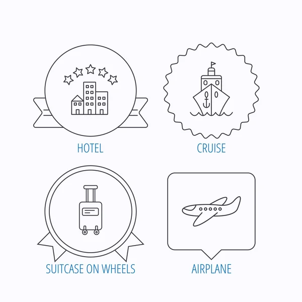 Hotel, Kreuzfahrtschiff und Flugzeug-Ikonen. — Stockvektor