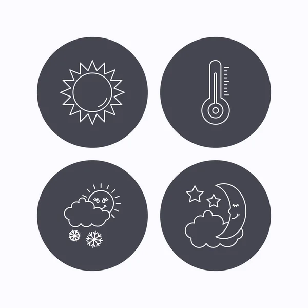 Iconos de termómetro, sol y nieve . — Vector de stock