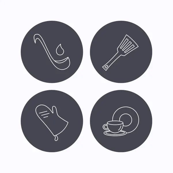 Cuchara de sopa, agarradera y utensilios de cocina icono . — Vector de stock