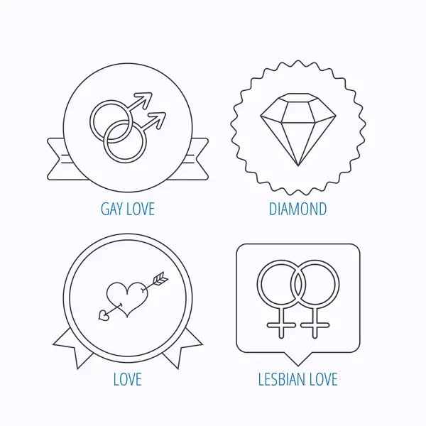 Szerelem, szív-, gyémánt- és ikonok leszbikus szerelem. — Stock Vector