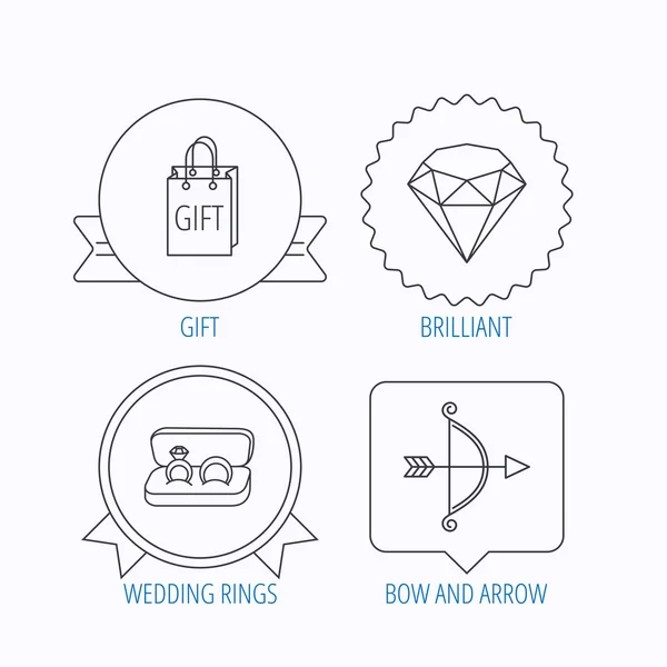 Iconos brillantes, regalos y anillos de boda . — Archivo Imágenes Vectoriales