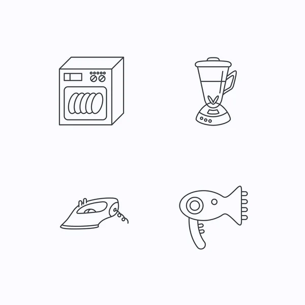 Diskmaskin, hårtork och mixer ikoner. — Stock vektor