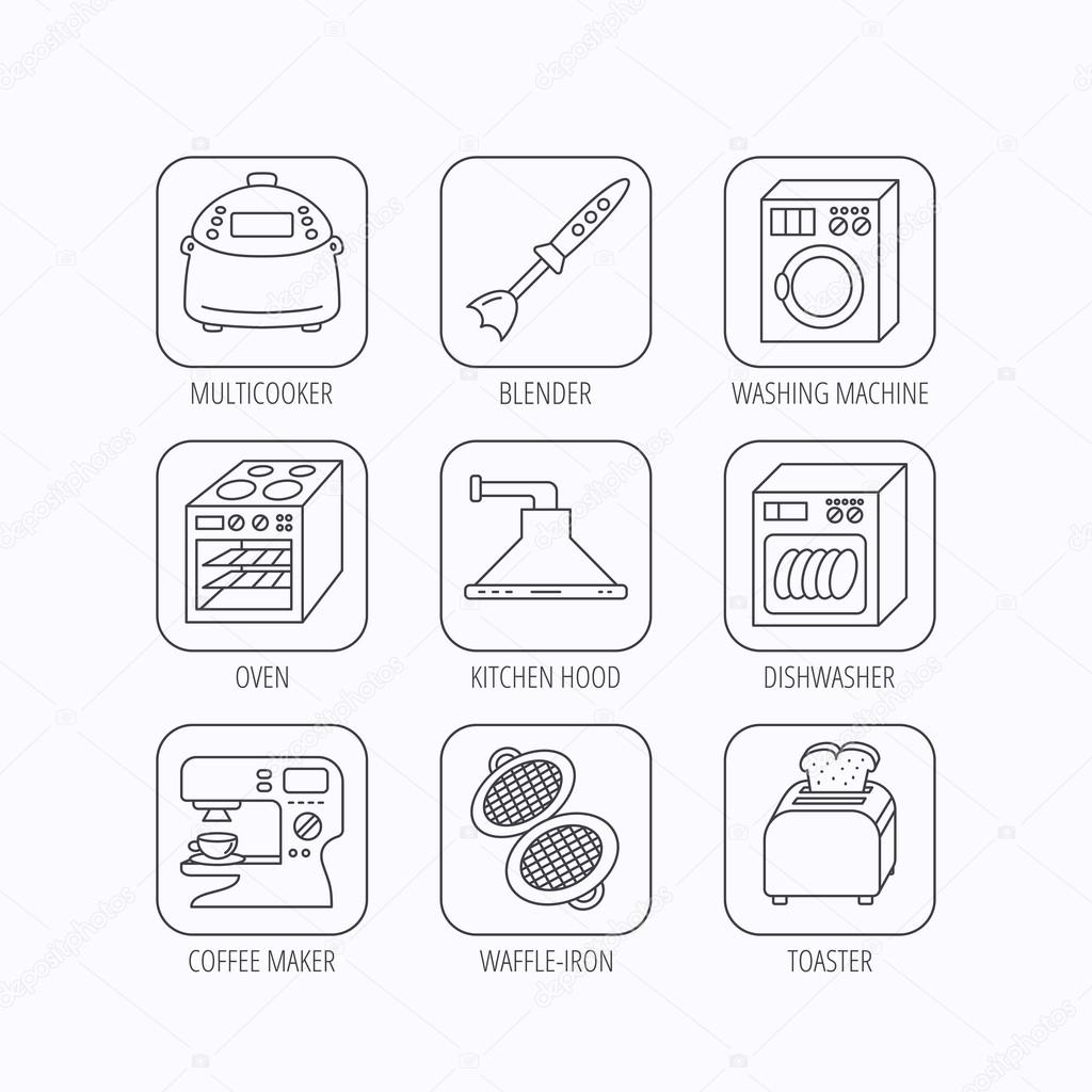Dishwasher, washing machine and blender icons. — Stock Vector