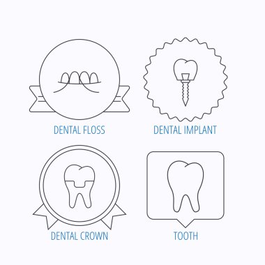 Diş implant, diş ipi ve diş simgeleri.