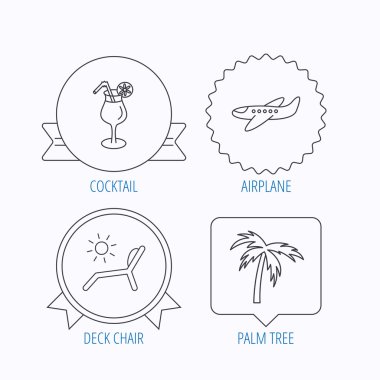 Uçak, şezlong ve kokteyl simgeler.