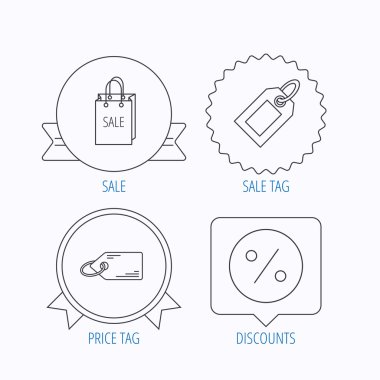 Fiyat etiketi, Satılık çanta ve kupon simgeleri.