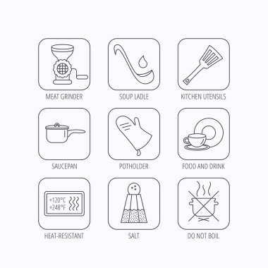 Çorba Kepçe, potholder ve mutfak mutfak eşyaları simgesi.