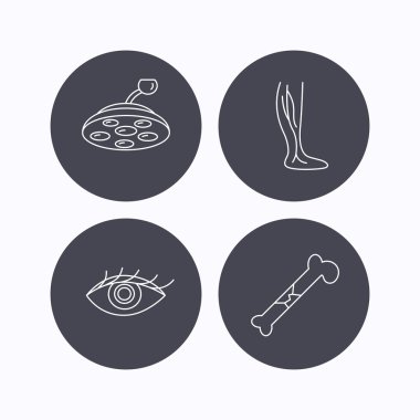 Göz, kırık kemik ve damar varis simgeler.