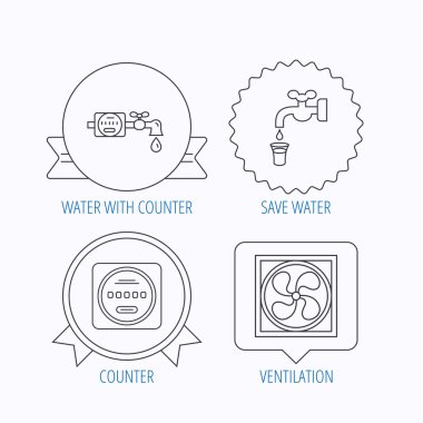 Havalandırma, su sayacı simgeler.