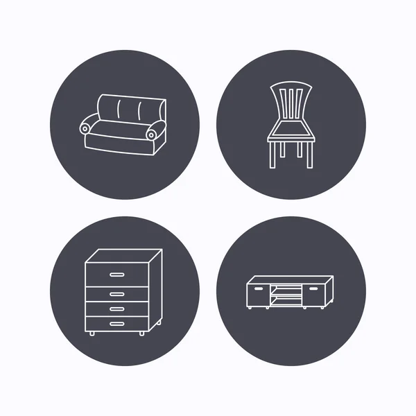 Sofa, fotel i Komoda ikony. — Wektor stockowy