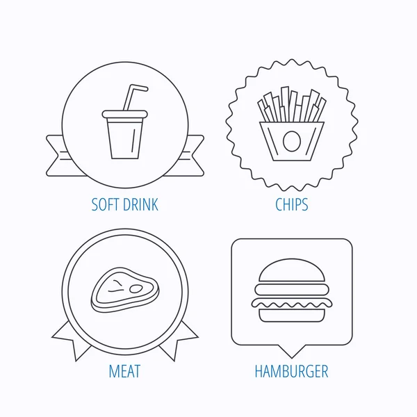 Hamburger, meat and soft drink icons. — Stock Vector