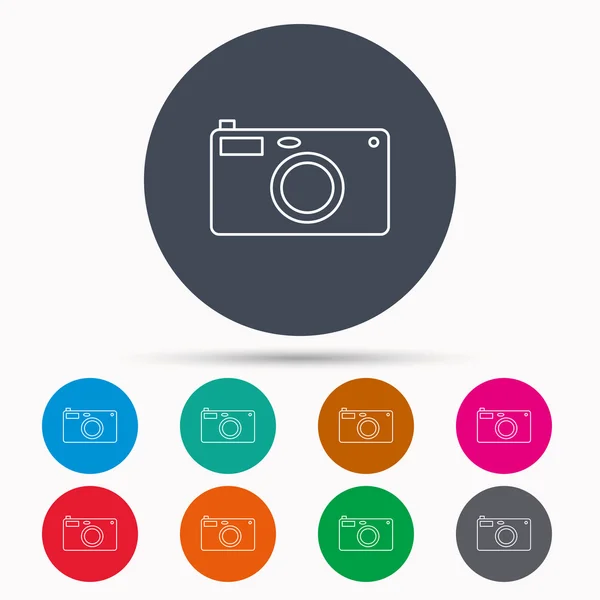 Icona della fotocamera fotografica. Fotografo attrezzature segno . — Vettoriale Stock