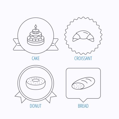 Kruvasan, kek ve ekmek simgeleri.