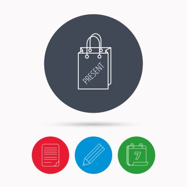 Mevcut alışveriş çantası simgesi. Hediyelik çanta işareti.