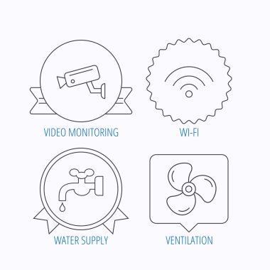 WiFi, video kamera ve havalandırma simgeler.