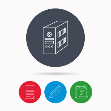 Bilgisayar sunucu simgesi. PC servis talebi veya kule işareti.