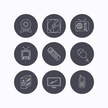 Örümcek ağı fotoğraf makinesi, radyo ve hareket eden telefon simgeleri.