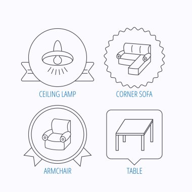 Köşe kanepe, masa ve koltuk simgeler.