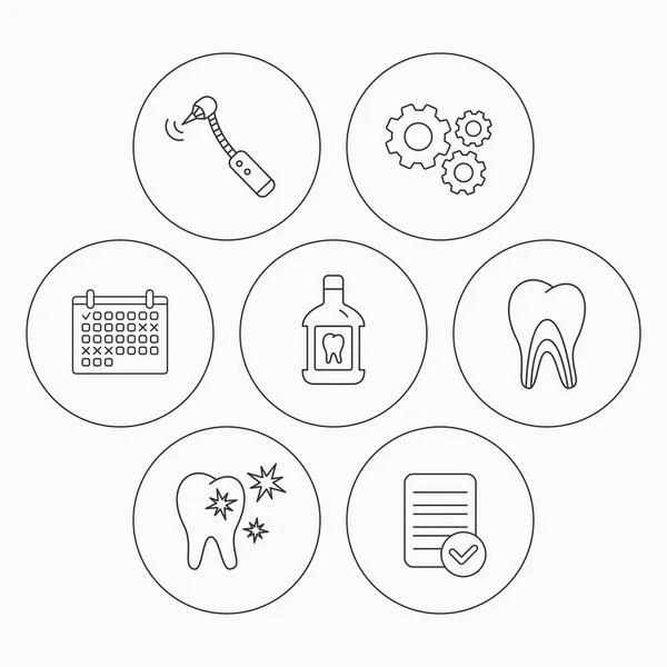 Ikony kanalików zębinowych, do płukania jamy ustnej i zębów. — Wektor stockowy