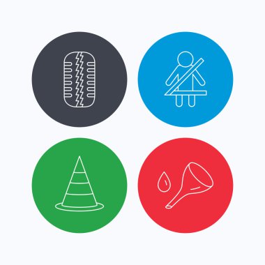 Lastik izleri, trafik koni ve simgelerini değiştir petrol.