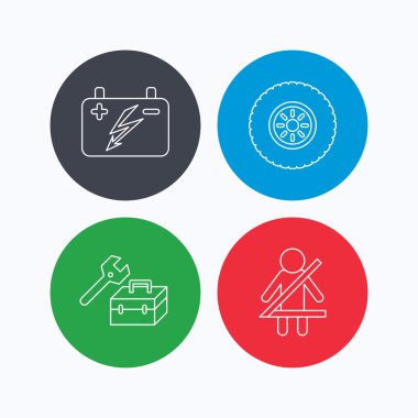 Akümülatör, tekerlek ve araba servisi simgeleri.