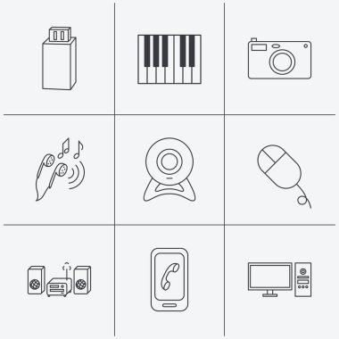 Simgeler smartphone, örümcek ağı fotoğraf makinesi ve Usb flash.