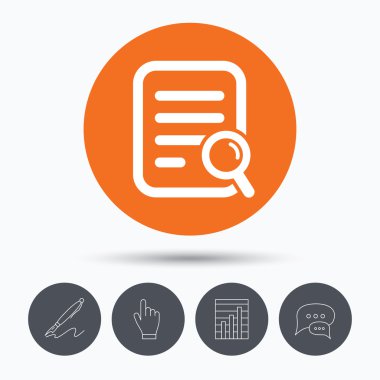 Dosya arama simgesi. Büyüteç ile belge sayfası.