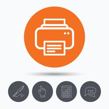 Yazıcı simgesi. Baskı teknolojisi işareti Makaleler.