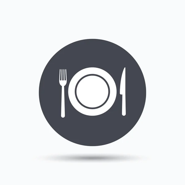 Iconos de platos, tenedores y cuchillos. Signo de cubiertos . — Vector de stock